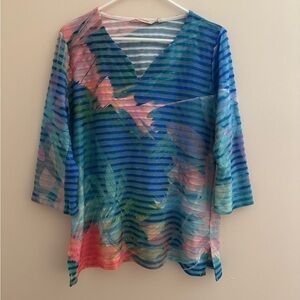 Soft Surroundings Color Study Tunic Top Size Large Tropical Blue Boho Chic